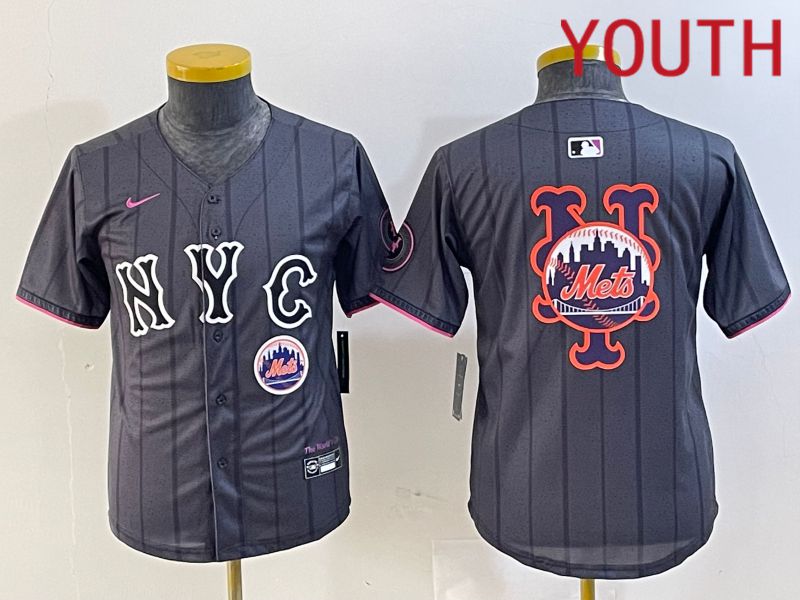 Youth New York Mets Blank Black City Edition 2024 Nike MLB Jersey style 6->youth mlb jersey->Youth Jersey